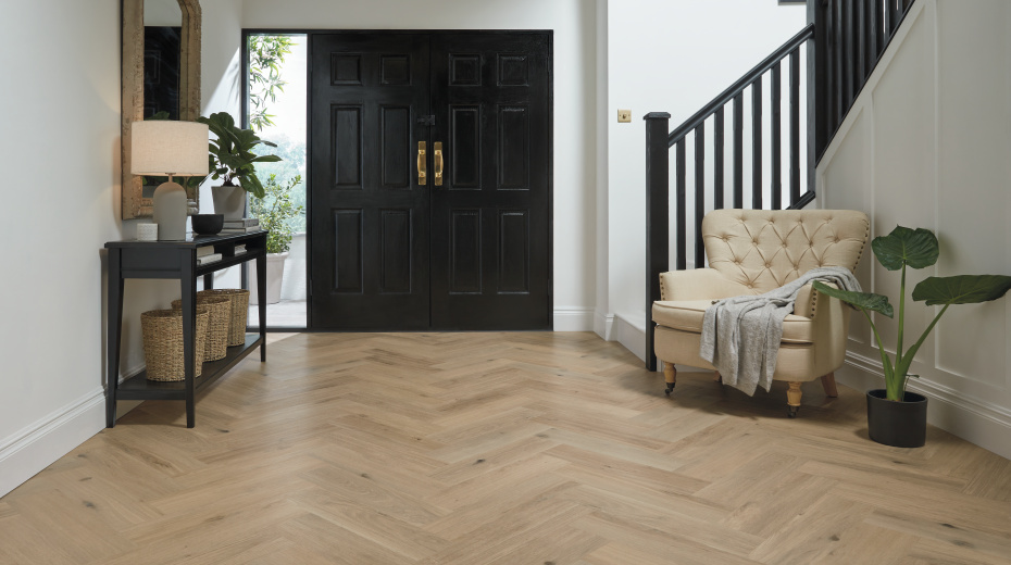 Karndean Canadian Urban Oak herringbone wood flooring in a Hallway